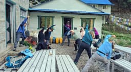 Stretching before hike at Jorsale